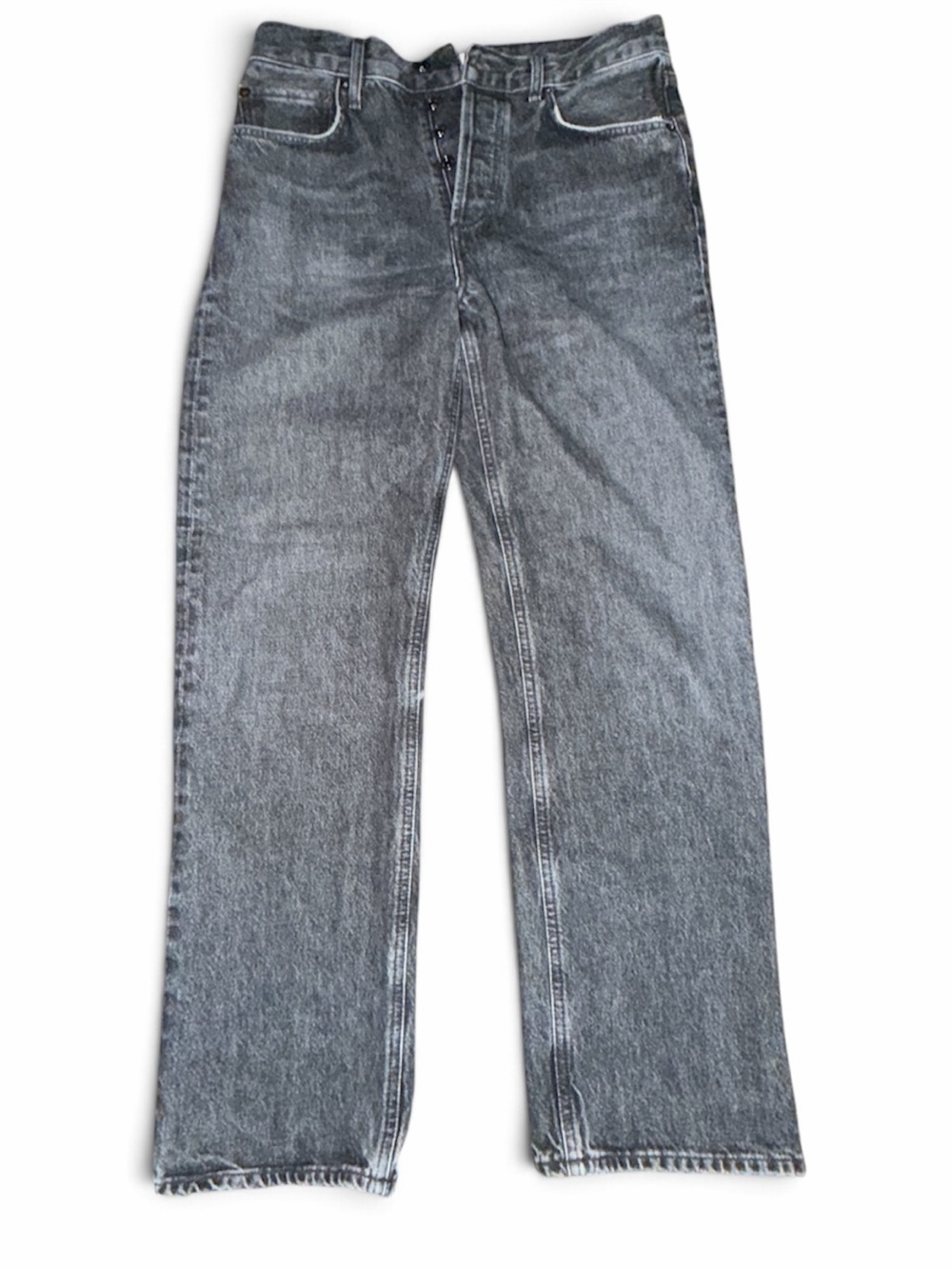 AGOLDE Size 26 Washed Black Gray Straight Leg Jeans Exposed Button Fly Denim